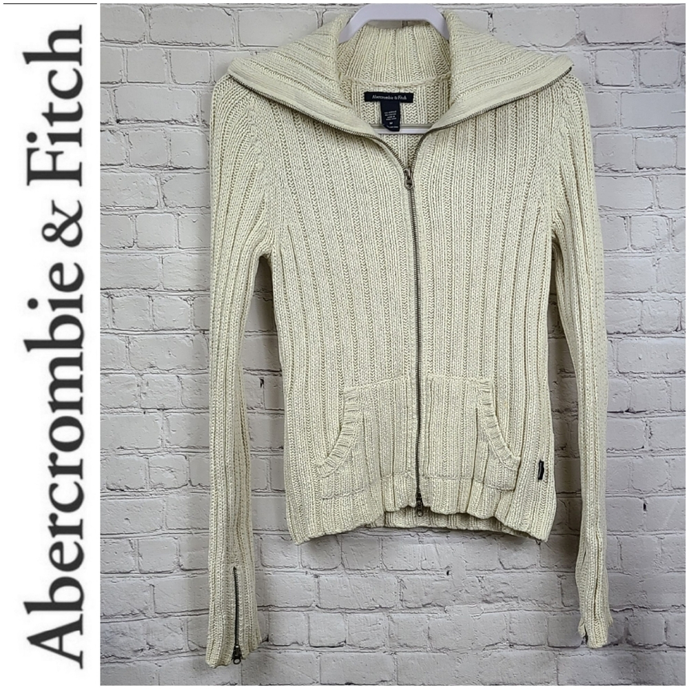 Abercrombie & Fitch Beige Cable Knit Zipper Cardigan Sweater Womens Medium 6/8